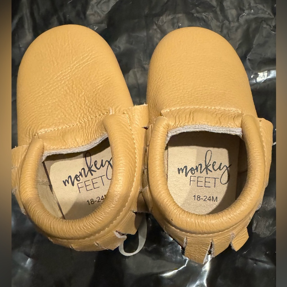 Monkey Feet | Tan Leather Flats with Fringe | Baby 18-24 Month
